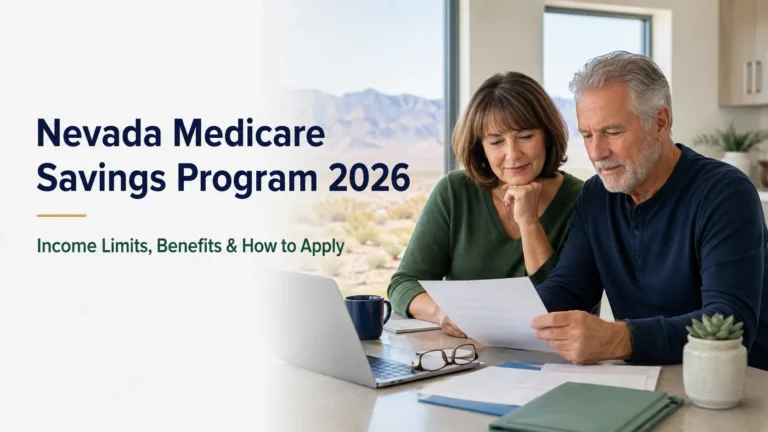 Older Nevada couple reviewing Medicare Savings Program paperwork and application information